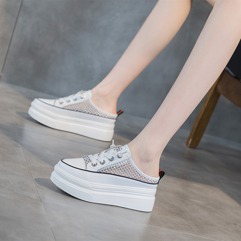 Women's Toe Cap Half Summer Wear Mesh Breathable Platform Slippers