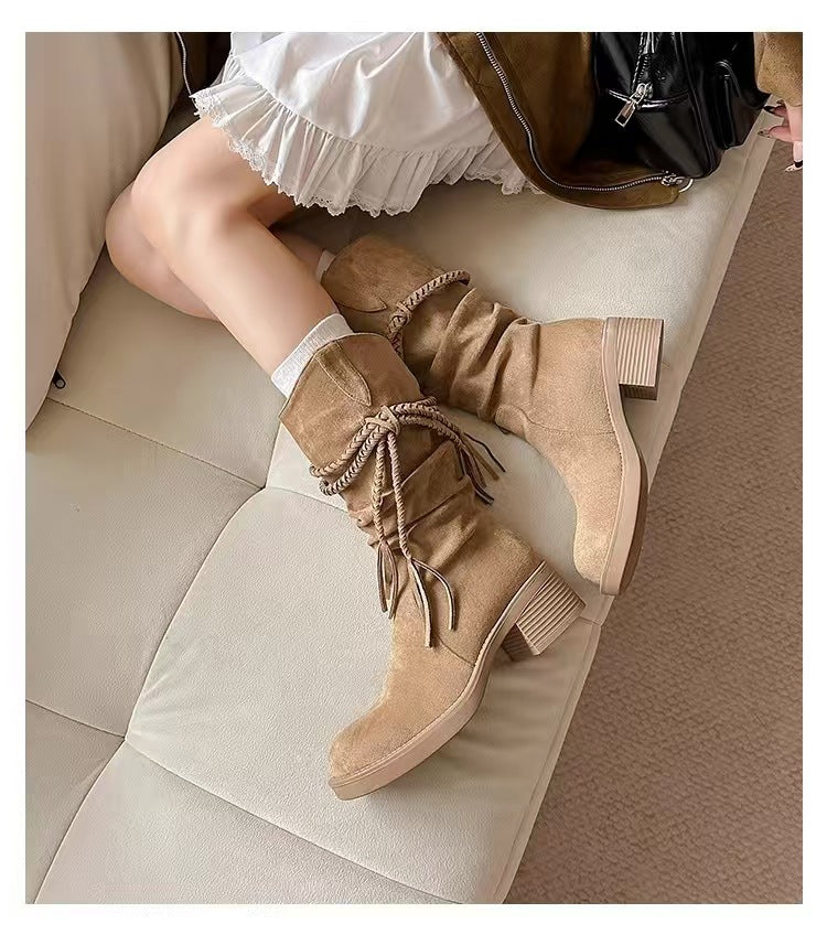 Women's Tassel Chunky Tube Long Western Cowboy Boots