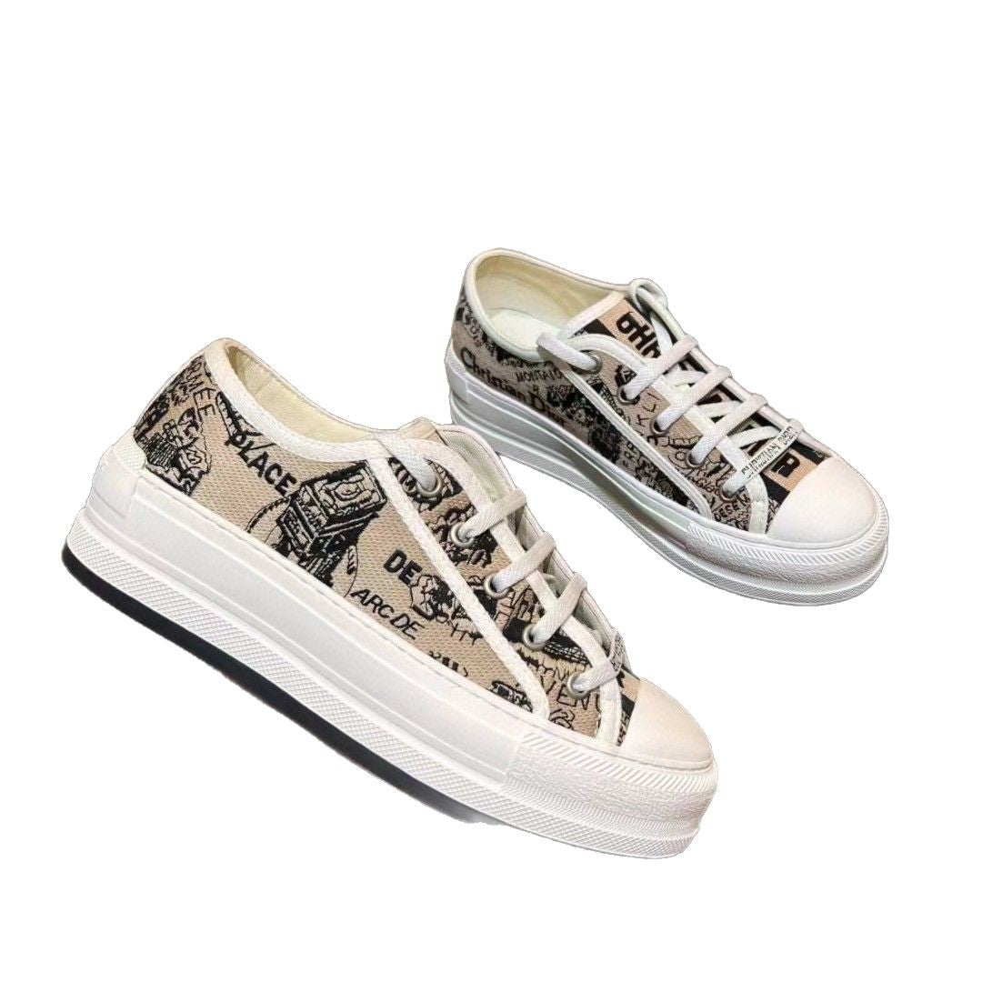 Women's Color Embroidered Platform White Fashionable Comfortable Versatile Casual Shoes