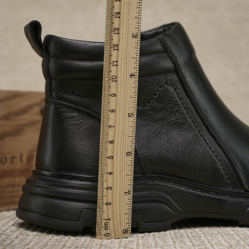 Men's Wool Fur Integrated Winter Fleece-lined Warm Genuine First Leather Shoes