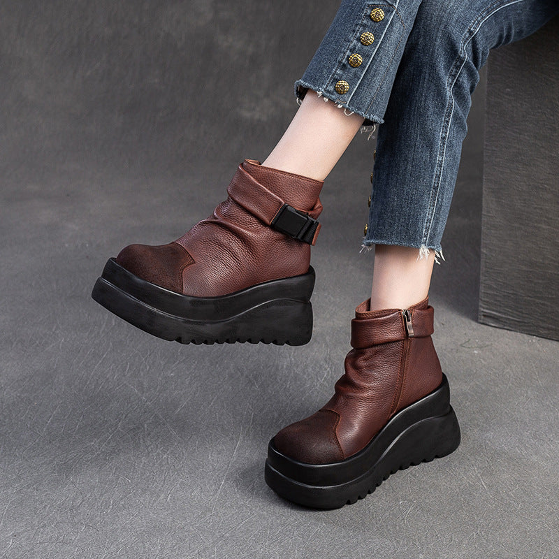 Women's Shu First Layer Cowhide Small Height Boots