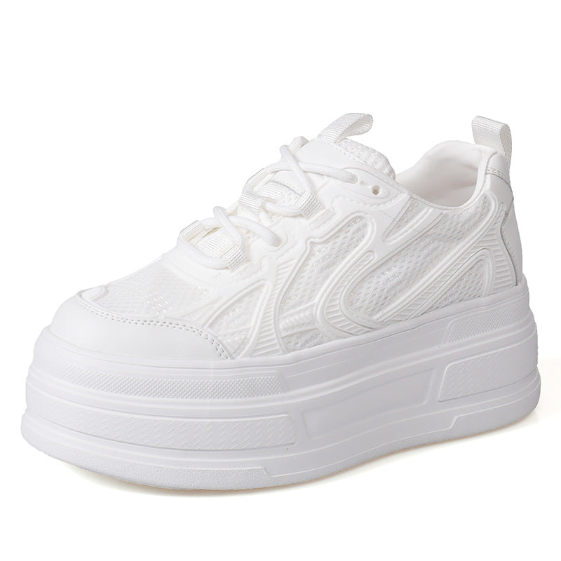 Women's Mesh Surface White Platform Height Increasing Casual Shoes