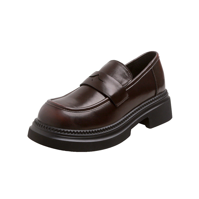 Women's Version One Pedal Brown Thick Sole Pumps Retro British Loafers
