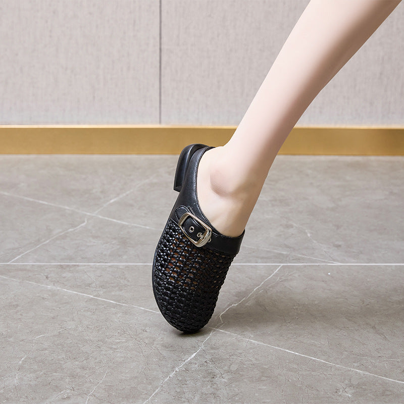 Women's Closed Toe Woven Korean Buckle Outer Sandals