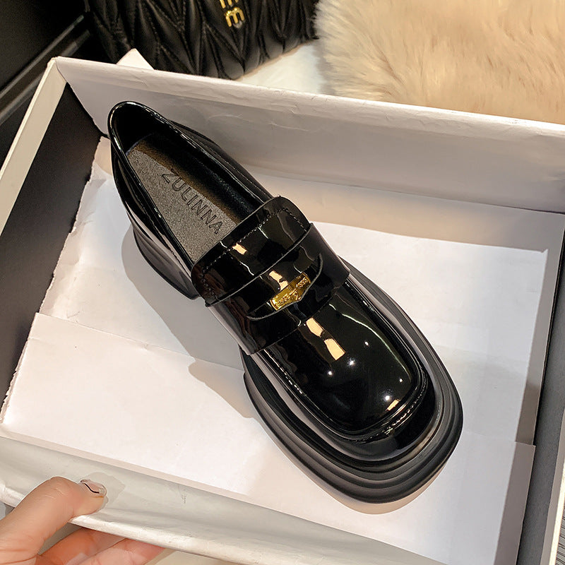 High Platform Genuine Soft Gold Coin Buckle Muffin Increased Loafers