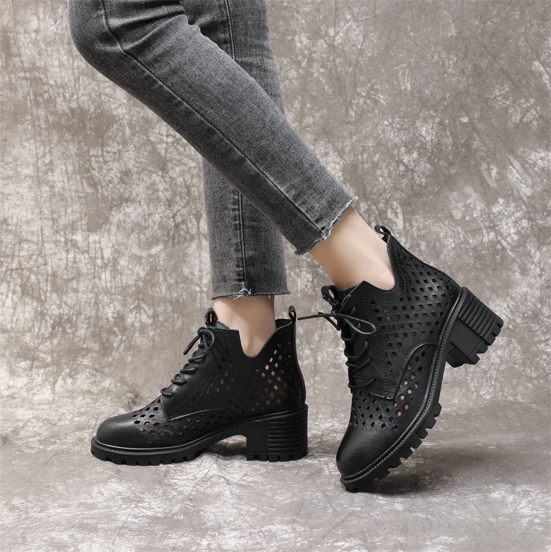 Women's Soft Bottom First Layer Cowhide Punching Heels