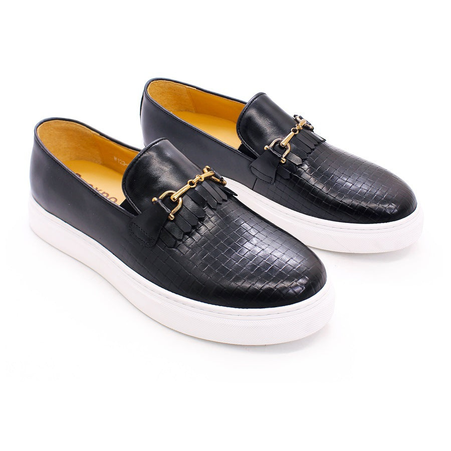 Men's Toe Pumps Flat Woven Pattern Handmade Leather Shoes