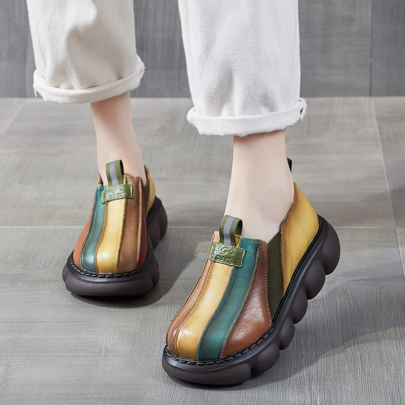 Women's Autumn British Color Matching Genuine Muffin Soft Bottom Canvas Shoes
