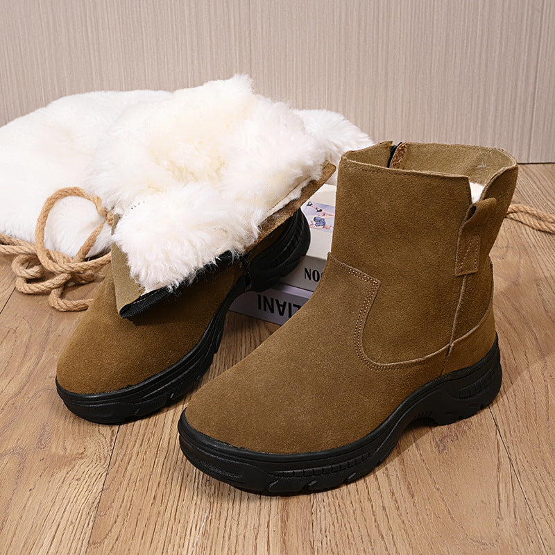 Women's & Men's Waterproof Windproof Fur Integrated Leisure Slip-on Snow Boots