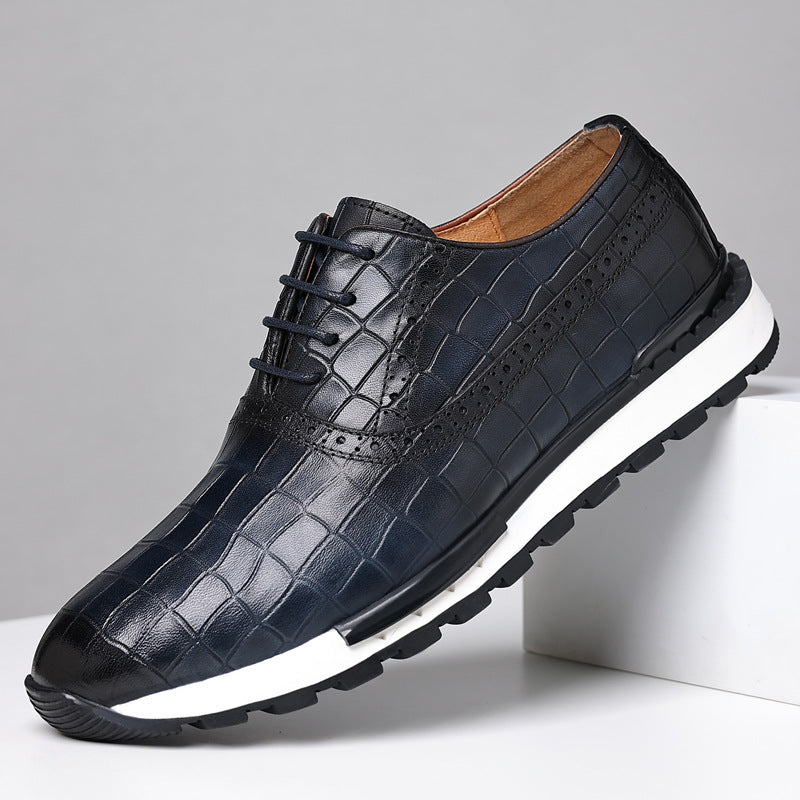 Men's Layer Cowhide Pointed Toe Breathable British Lace Up Leather Shoes