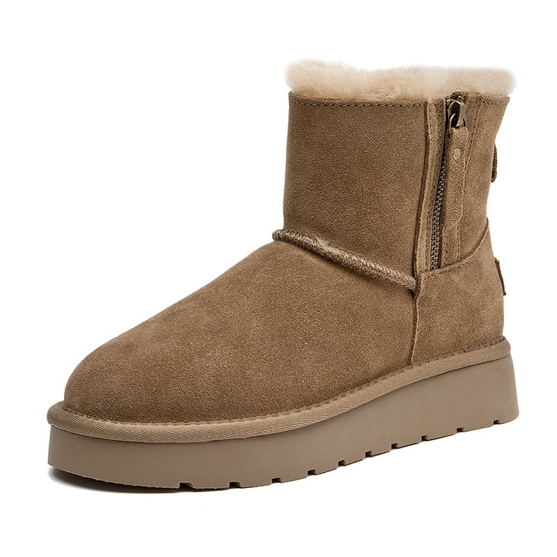 Women's Fur Integrated Zipper For Winter Fleece-lined Snow Boots