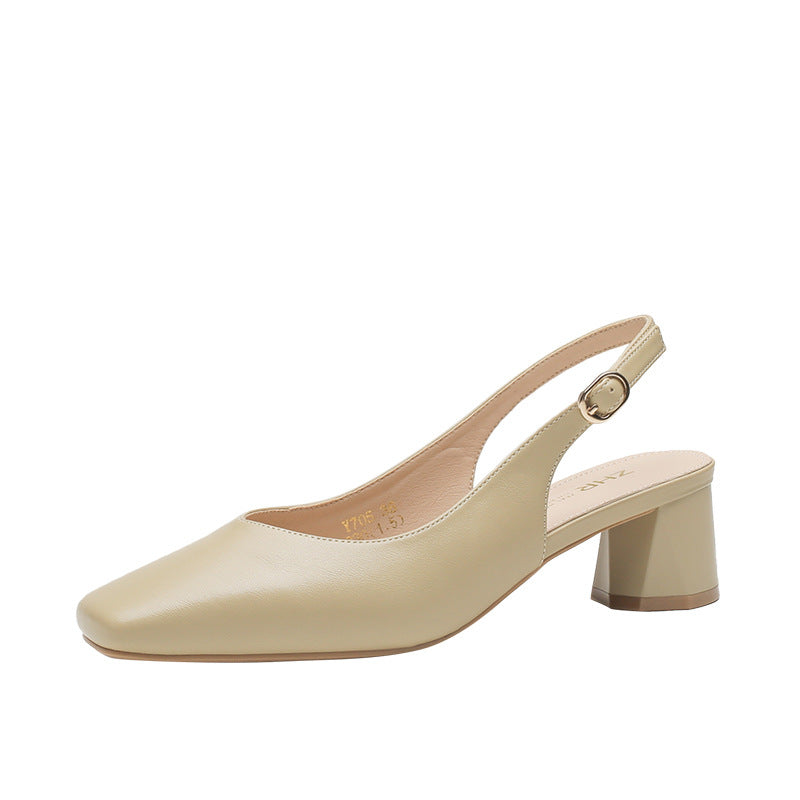 Women's Closed Toe Versatile Square Retro French Heels
