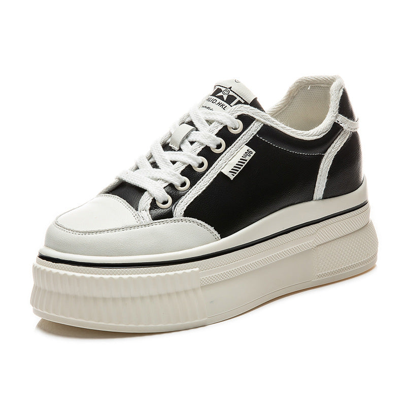 Women's White Summer Black Panda Thick Bottom Height Increasing Sneakers