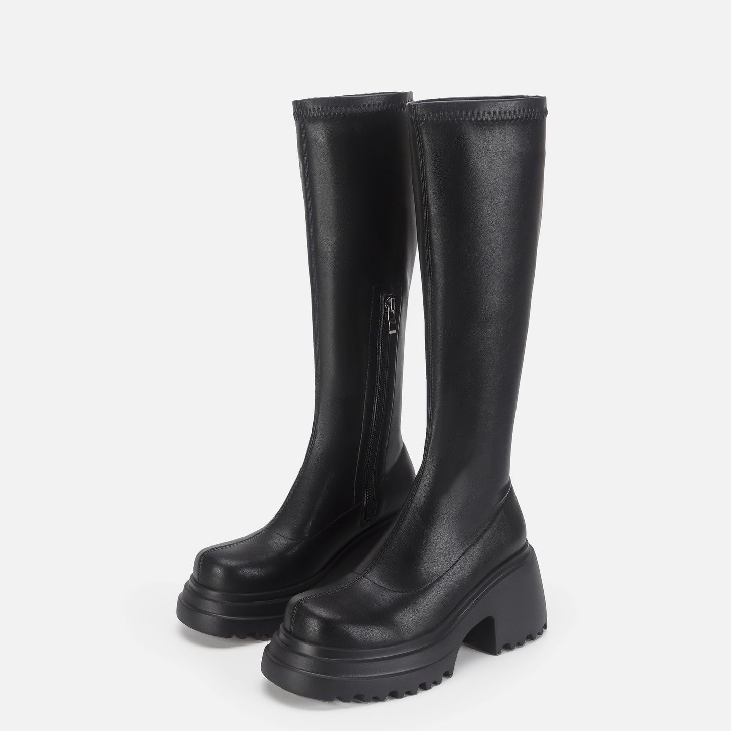 Women's Knee Black Platform Martin Small Stretch Boots