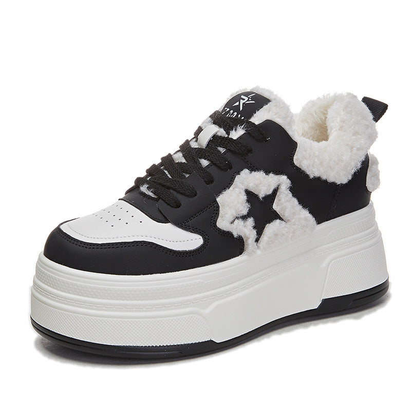 Women's Fashionable Fleece-lined Fluffy Platform Inner Height Women's Shoes
