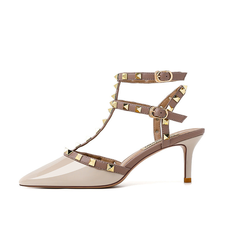 Women's Pointed High Toe Cap Stiletto Rivet Women's Shoes