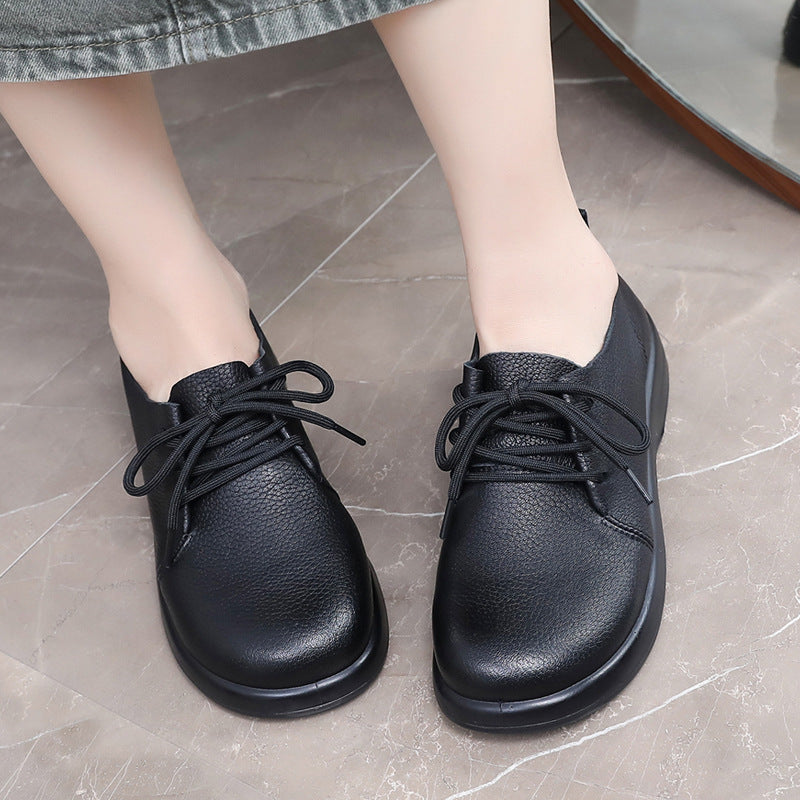 Women's Spring Comfortable Soft Sheepskin Chinese Style Bottom Lace Up Round Women's Casual Shoes