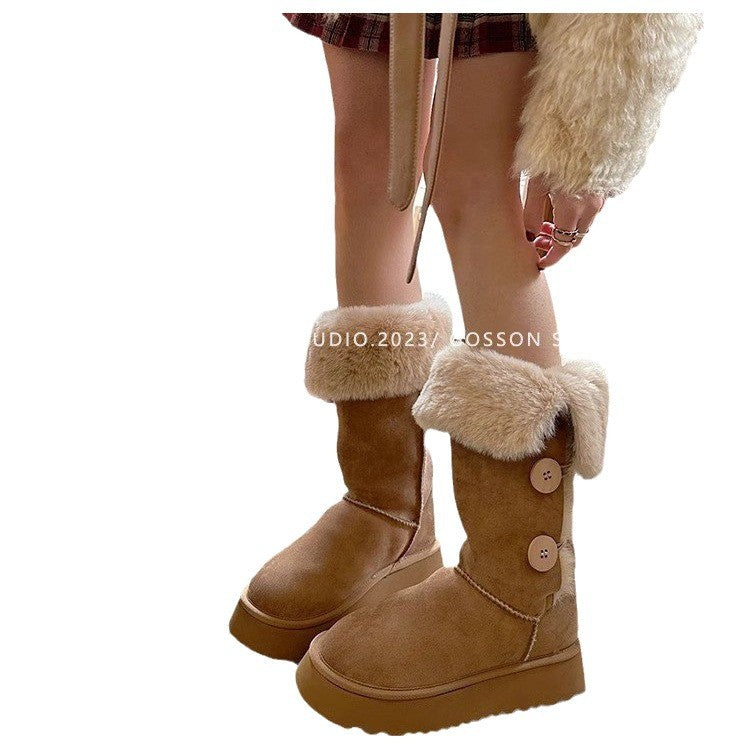 Women's Fleece-lined Thickened Two-way Wear Insulated Middle Snow Boots