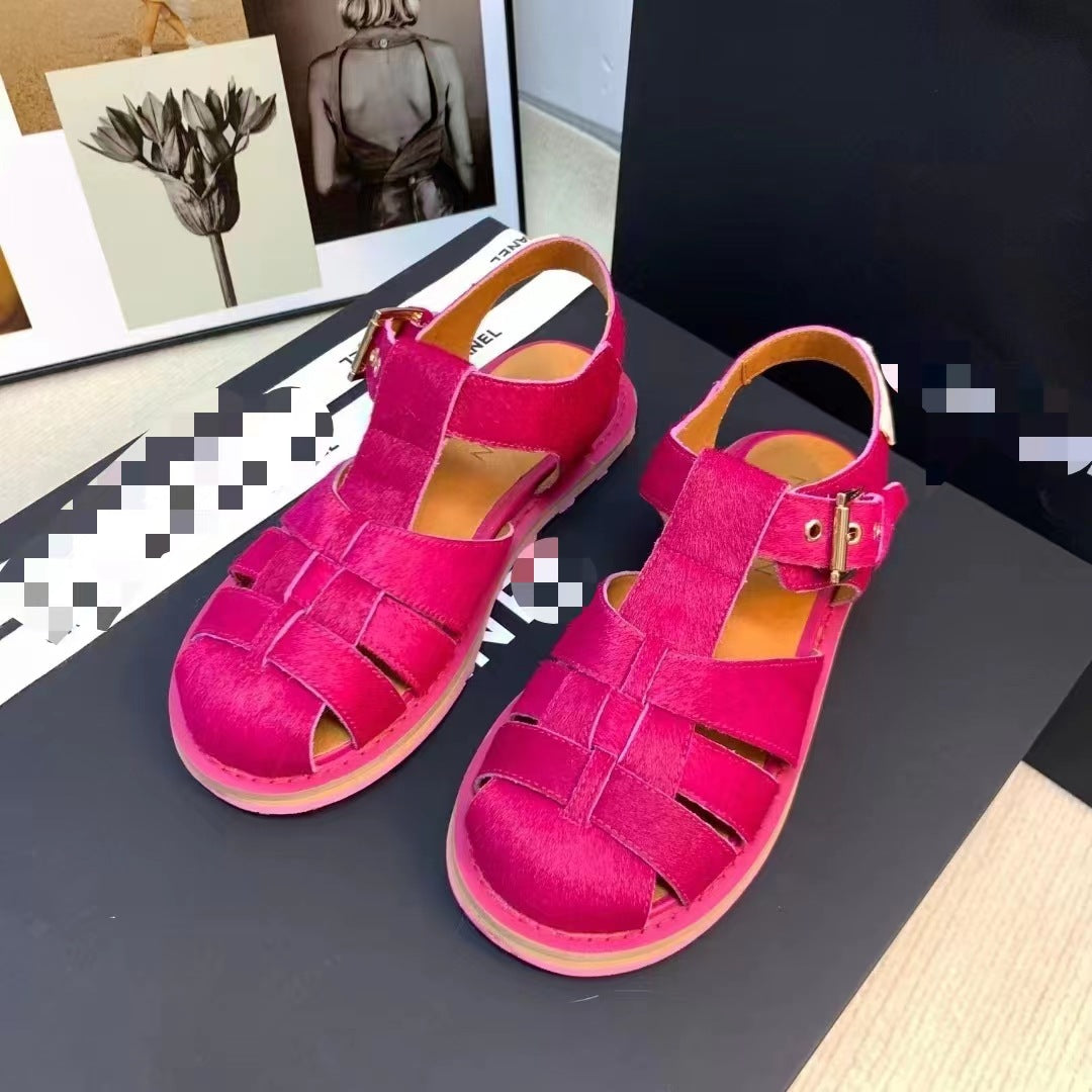Women's Closed Toe Retro Flat Bottom Fisherman Sandals