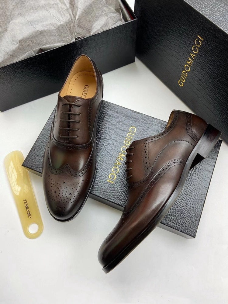 Men's Style Carving Brogue Business First Layer Cowhide Plus Leather Shoes