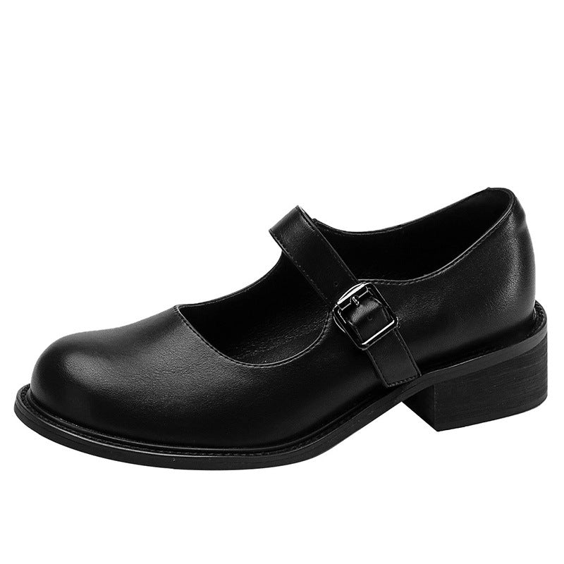 Mary Jane Round Head Buckle Low-cut Heels