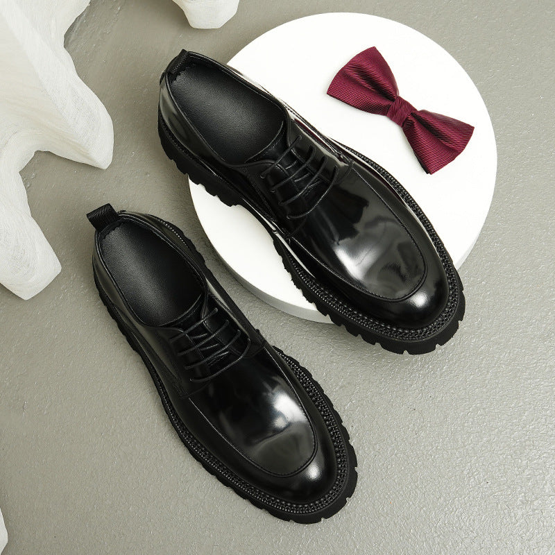 Men's Big Promotion Thick Bottom Shiny Genuine British Leather Shoes