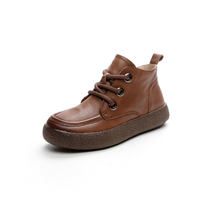 First Layer Cowhide Flat Retro Ankle Single Side Boots