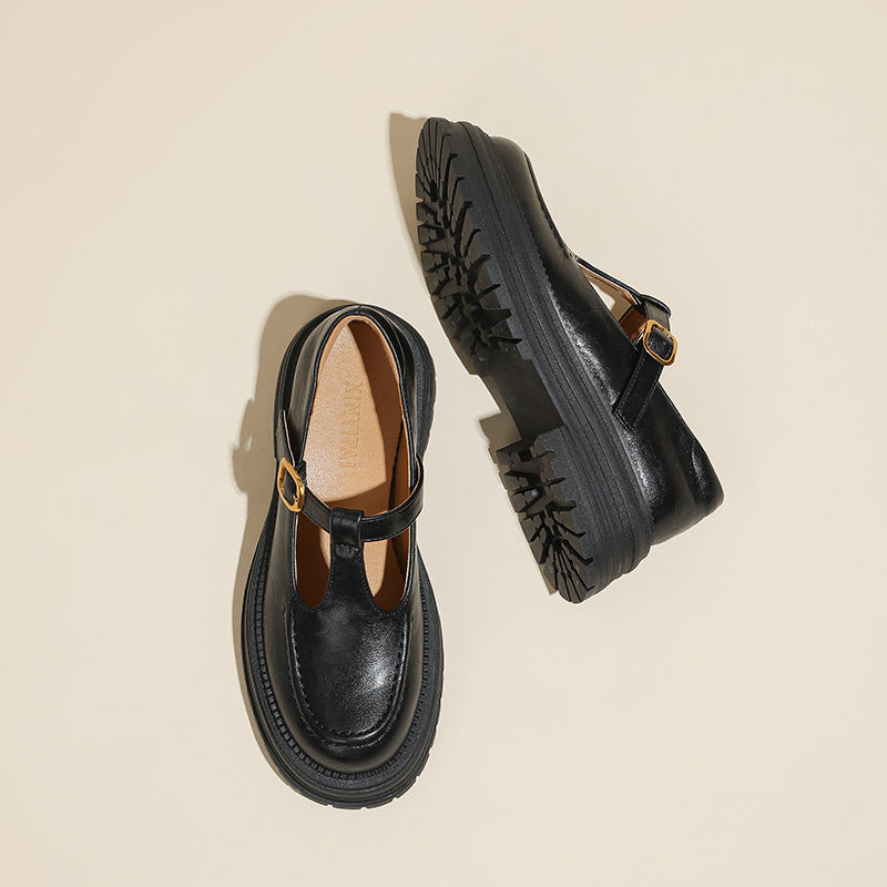 Women's British Retro One-word With Chunky Round Loafers