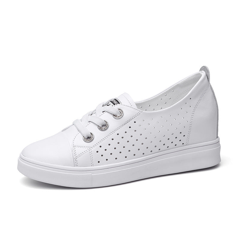 Women's Hidden White Genuine Wedge Breathable Cowhide Casual Shoes