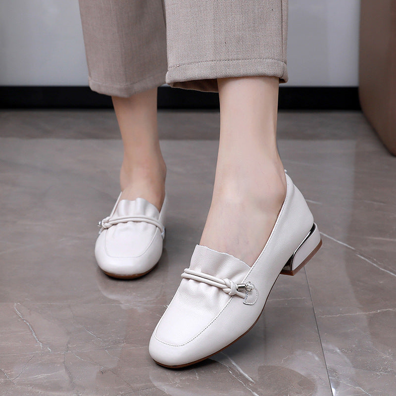 Women's Toe Chunky Low Beaded Soft Bottom Loafers