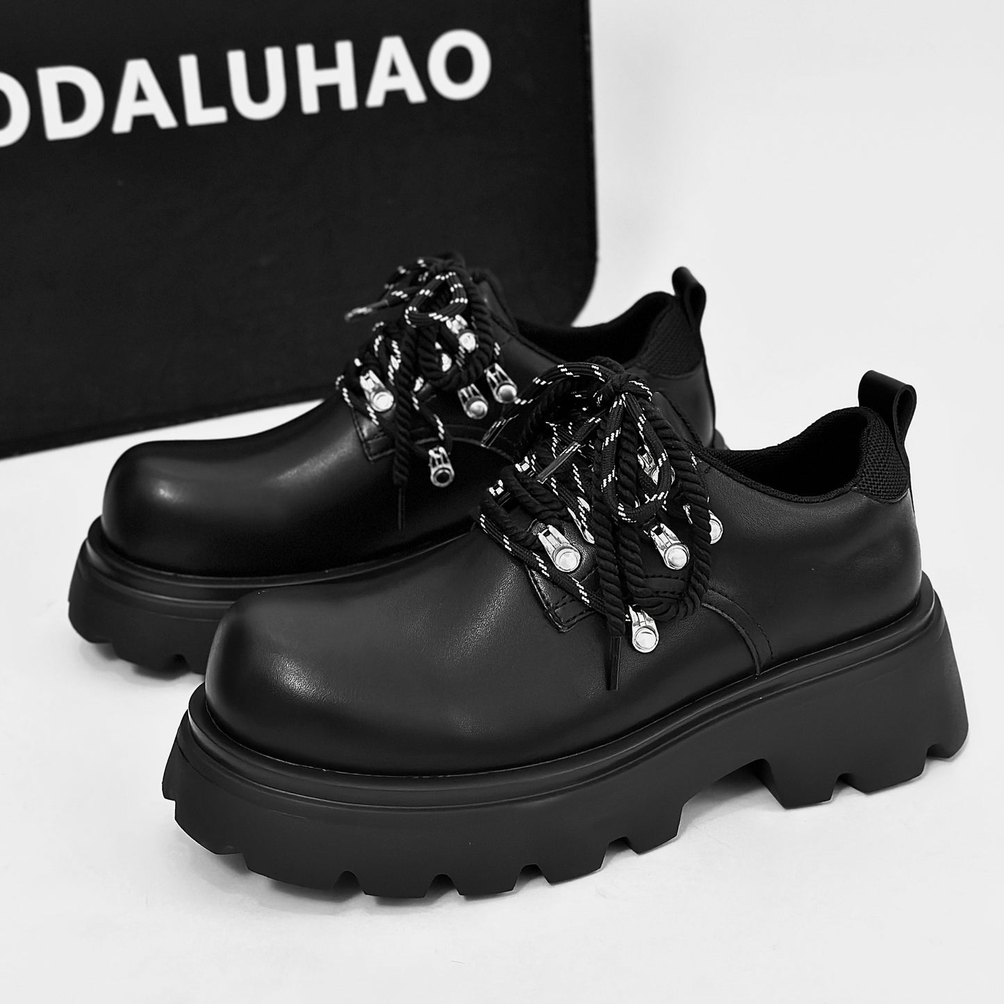 Men's Autumn Thick Bottom Height Increasing Derby Leather Shoes