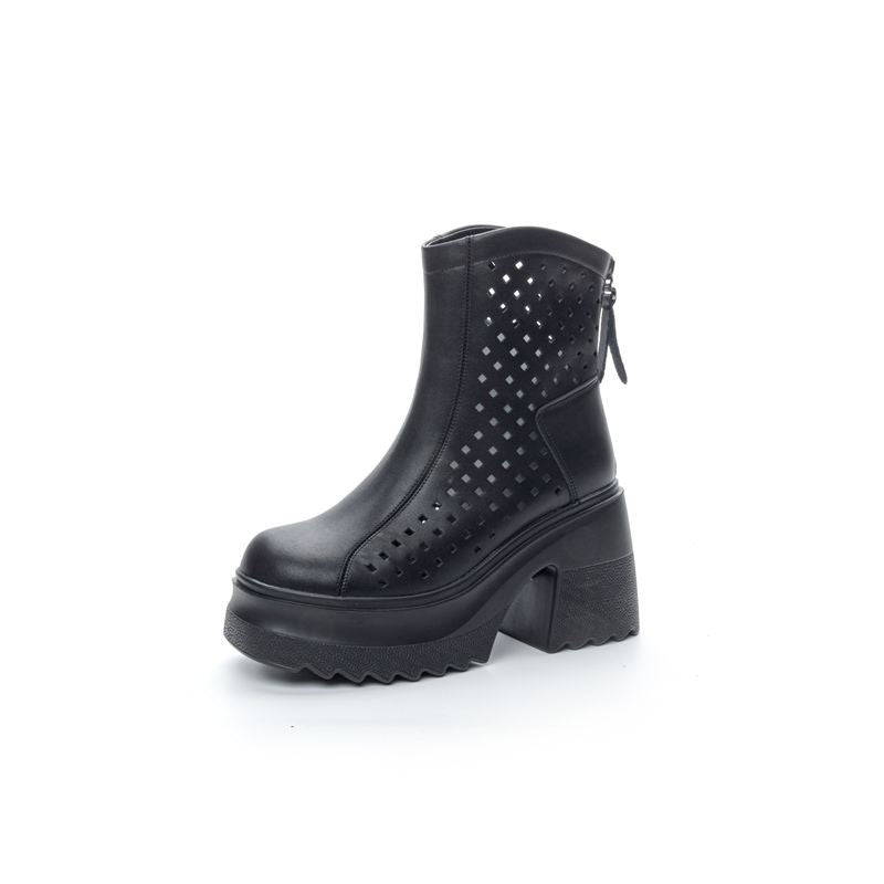 Women's Elevator Perforated High Riding Platform Skinny Sandals
