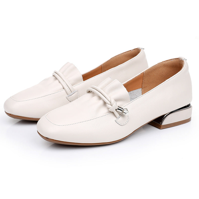 Women's Toe Chunky Low Beaded Soft Bottom Loafers