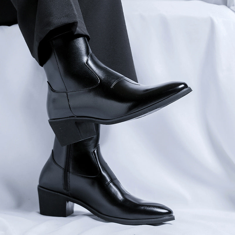 Men's Height Increasing Insole Zipper Working Platform British Boots