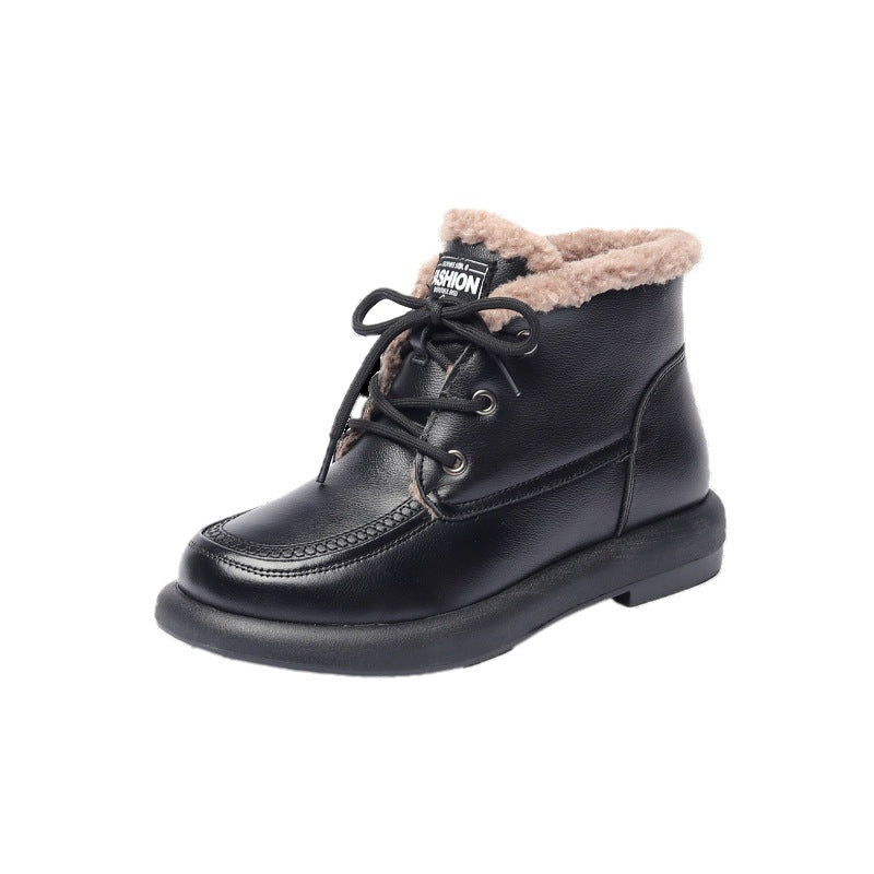 Women's Winter Genuine Flat Round Toe Thickened Snow Boots