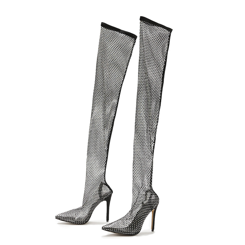 Over The Knee Rhinestone Plus Size Heels