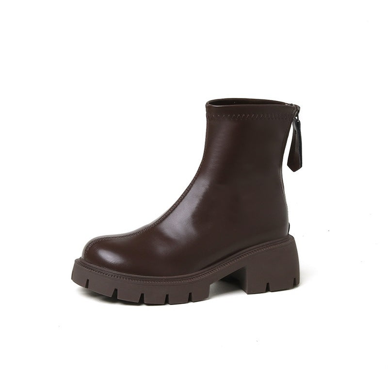 Women's Platform Martin Chunky Ankle Soft Brown Boots