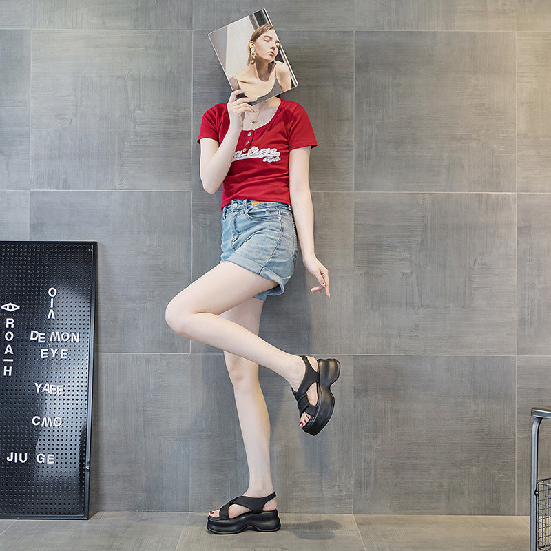 Women's Platform Small Wide Strap Summer Outer Wear Sandals