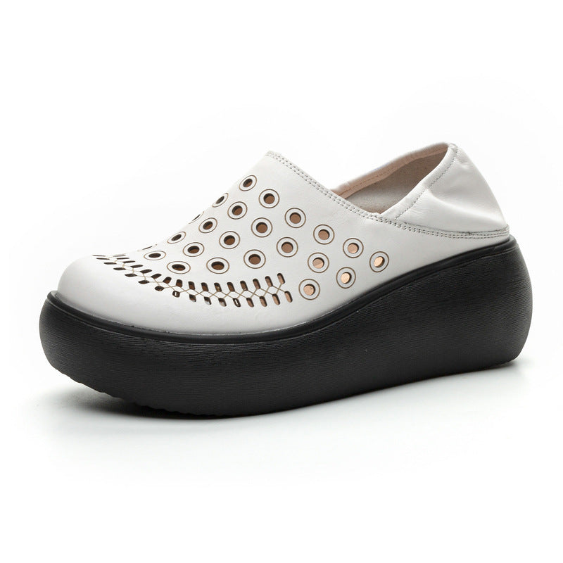Women's Genuine For Platform Wedge Top Layer Cowhide Retro Sandals