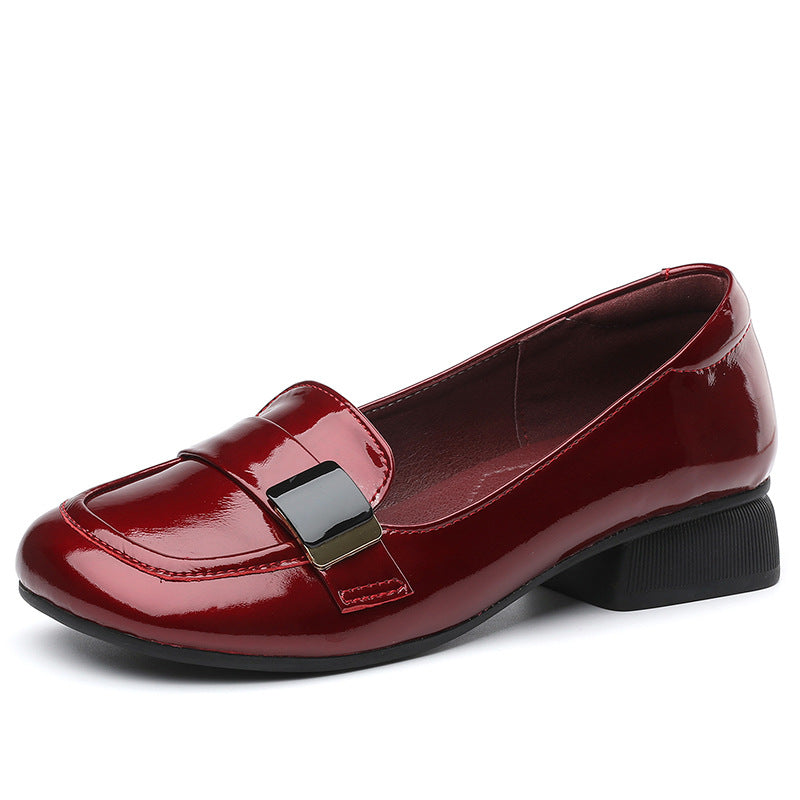 Women's Large Size Flat Bottom Pumps Chunky Patent Loafers
