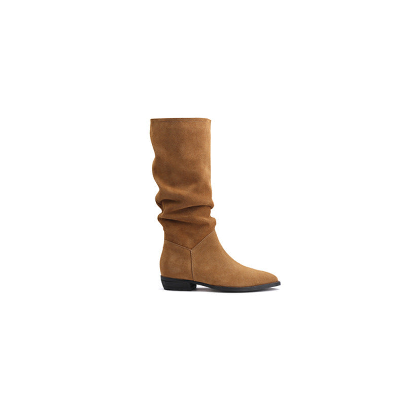 Women's Pile Style Pointed Toe Long Tube Western Boots