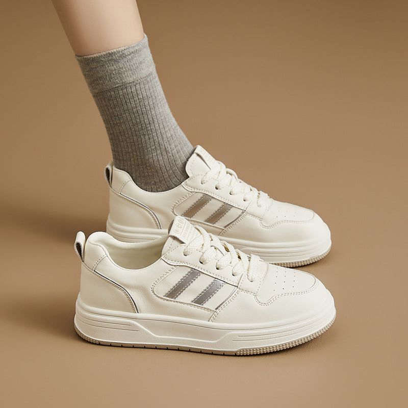 Women's White Autumn Fashion Platform Soft Bottom Sneakers
