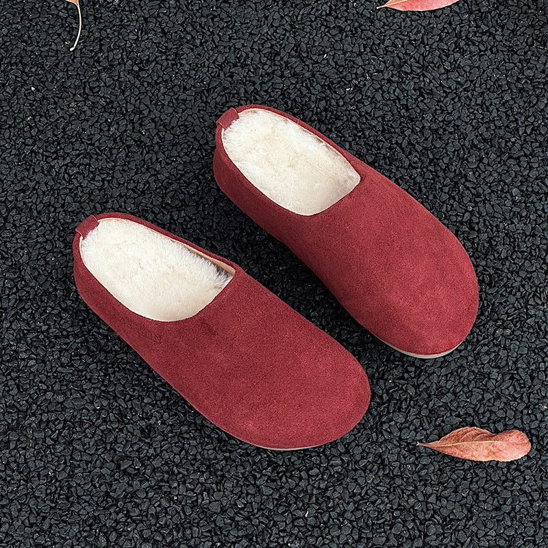Women's Vintage Genuine Fluffy Outer Wear Thick Bottom Lamb Woolen Slippers