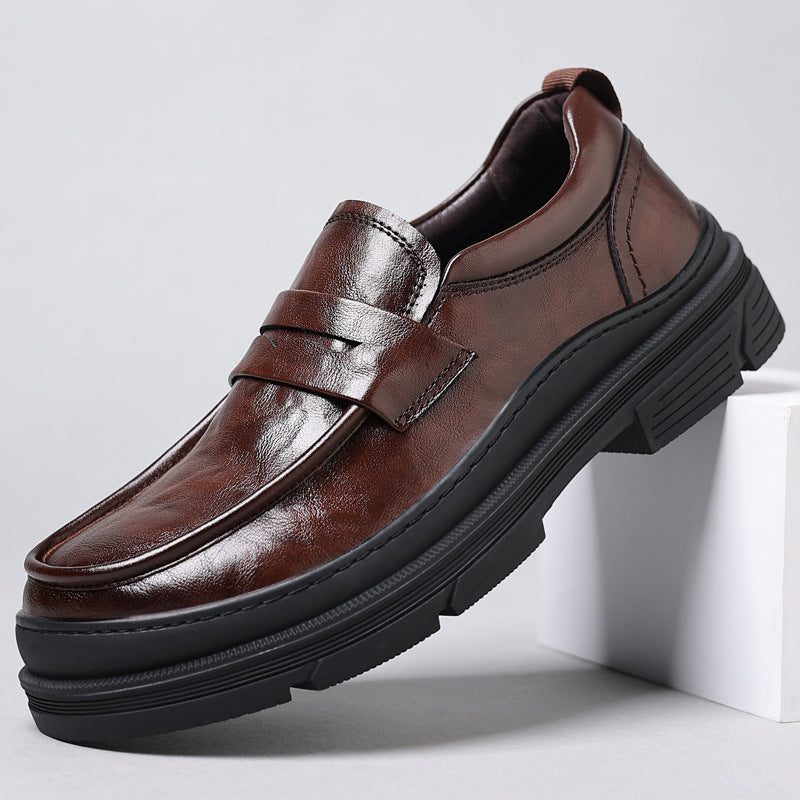 Men's Increased Trend British Style Small Dad Hand Leather Shoes