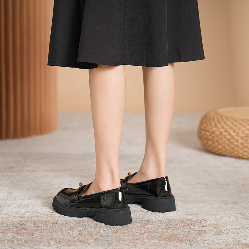Women's Head Thick Bottom Gold Buckle One Loafers