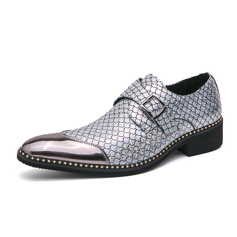Men's Glossy Pointed Low Top Slip-on Formal Leather Shoes