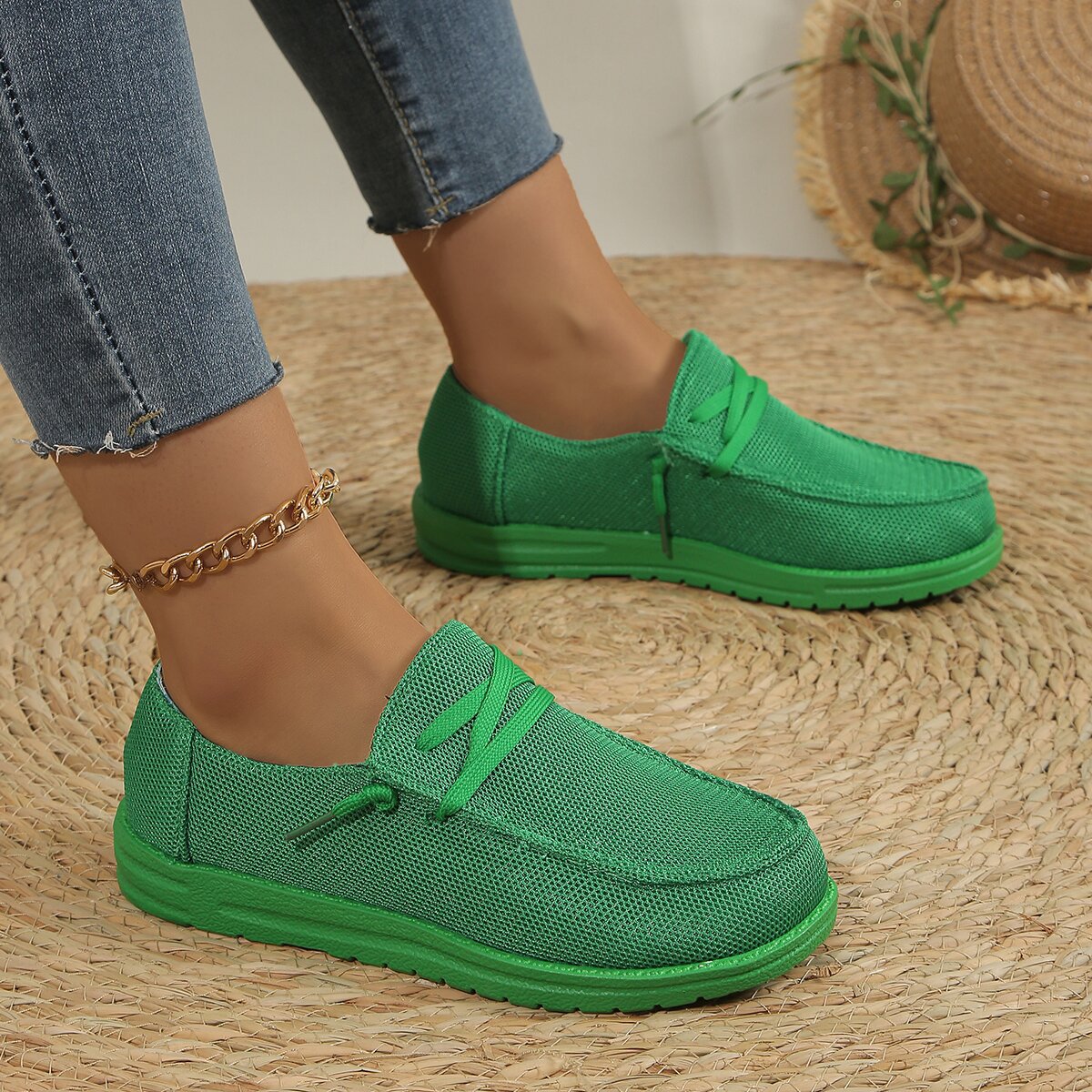 Women's Lace Up Flat Oversized Slip-on Casual Shoes