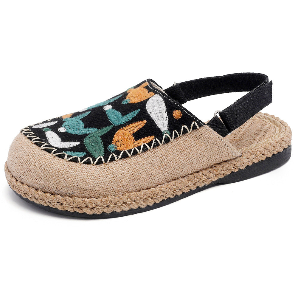 Fox Embroidery Flat Bottom Summer Deep Mouth Toe Sandals