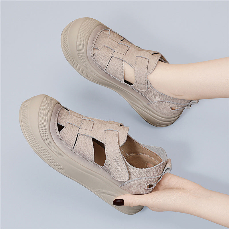 Women's Cowhide Platform Genuine Thick Bottom Hollow Sandals