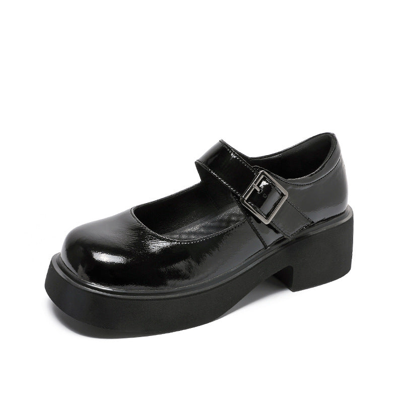 Women's Early Spring Low-cut Buckled Chunky Small Leather Shoes